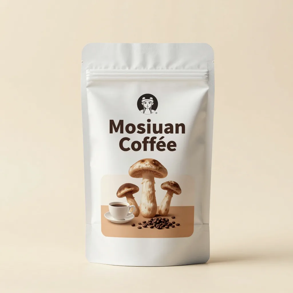 A pouch of medium mushroom coffee on a light background